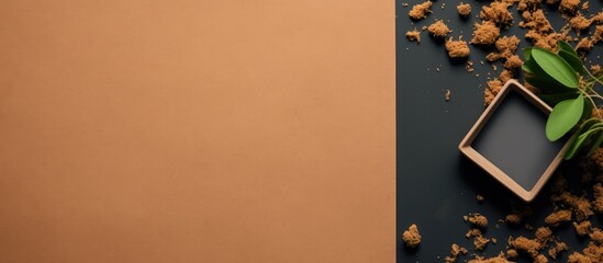 Poster - Abstract blank paper texture background with craft material and creative concept This stationery mockup flatlay backdrop features a brand identity design mockup for a holiday branding template and no