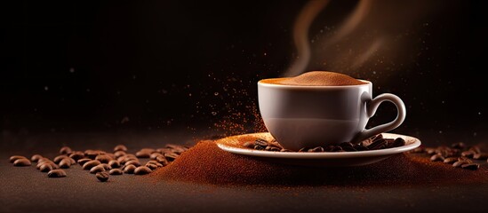 Aufkleber - A cup with brewed coffee powder scattered on its surface providing ample copy space for customization or design elements