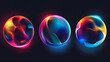 © tfk - Poster collection with abstract colorful gradient sphere. Glowing vibrant liquid gradient shape on dark background. Design template for flyer, social media, banner, placard. Vector ill. Generative AI.
