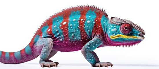 Poster - A panther chameleon specifically Furcifer pardalis is displayed against a white background allowing for ample copy space in the image