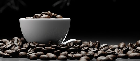 Poster - A black and white Christmas cup holds a copy space image of coffee beans