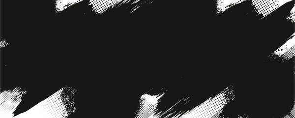 Aufkleber - Black paint. abstract splatter grunge with halftone effect. Brush ink stroke. Background for text. Isolated grunge traces banners set.