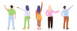 © Iryna Petrenko - Back view of adult people cartoon characters pointing finger with indicating, demonstrating gesture