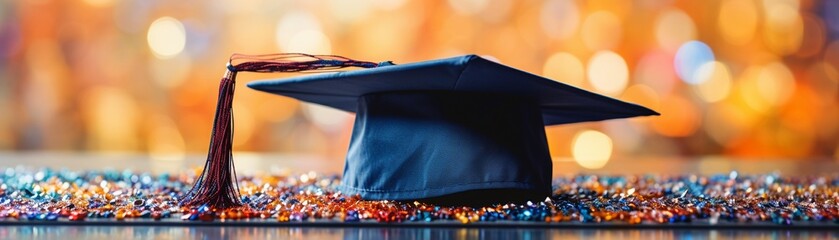 Wall Mural - Closeup of graduation cap with detailed watercolor textures, macro photography, vibrant colors, sharp focus 8K , high-resolution, ultra HD,up32K HD