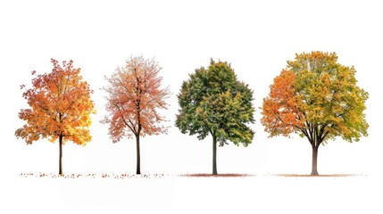 Canvas Print - Collection of isolated trees in beautiful autumnal colors on a white background