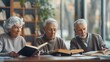 © HY - Group of Senior Friends Socializing and Reading Books Together in a Cozy Setting