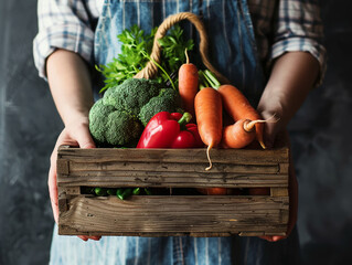 Wall Mural - vegetables in a basket on a gray background, close-up