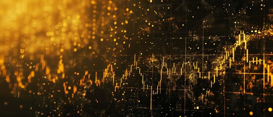 Golden and black stock chart horizontal mobile web banner financial data background for copy space.banner grunge backdrop