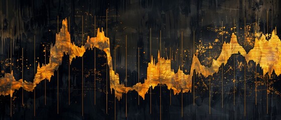 Golden and black stock chart horizontal mobile web banner financial data background for copy space.banner grunge backdrop