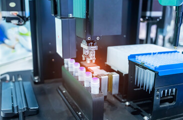 Wall Mural - robot arm with test tube for biological experiments in laboratory