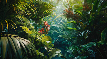 Wall Mural - June 29 is International Day of the Tropics. Tropical plants and trees in the wild jungle