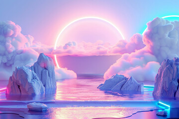 Wall Mural - neon ring in clouds futuristic feel	