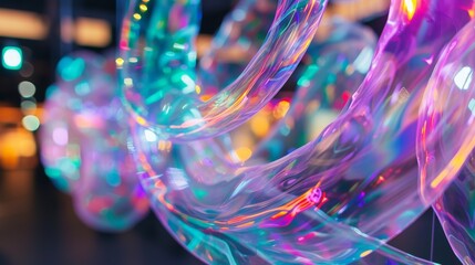 Canvas Print - Suspended holographic lines glowing with vibrant colors, their translucent forms creating an intricate and captivating visual display