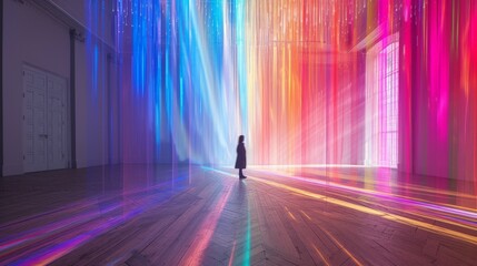 Wall Mural - Suspended holographic lines hovering in the air, their shimmering forms creating an ethereal and otherworldly ambiance