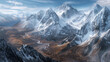 © Muhammad - a view of fold mountains with snow-dusted peaks and a winding river below