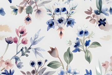 Seamless floral pattern with watercolor flowers on summer background, watercolor illustration. Template design for textiles, interior, clothes, wallpaper