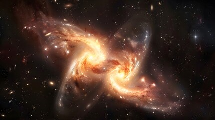 Aufkleber - A scene depicting the collision of two galaxies, with swirling spiral arms, cosmic collisions of stars, and the formation of new celestial structures