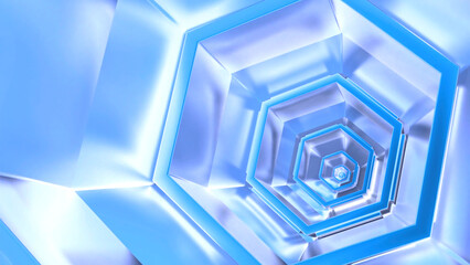 Poster - Animation of a fall in a colorful hexagonal sci fi tunnel. Motion. Bright fractal shaped corridor.