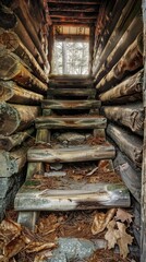 Canvas Print - Rustic old  stairs. Generative AI. Old but beautiful.