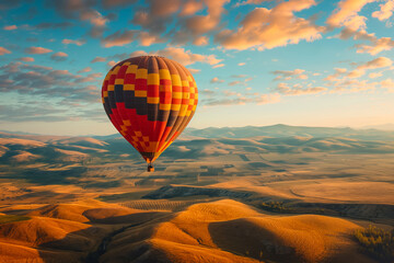 Wall Mural - Hot air balloonist marveling at the stunning, rolling landscapes beneath 