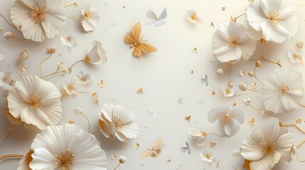 Wall Mural - Digital platinum flowers and butterflies poster web page PPT background