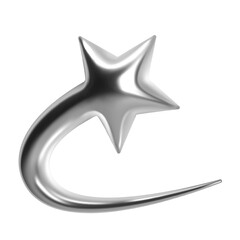 Wall Mural - 3d y2k chrome flying star with a curved tail, flash, meteor, or comet. shiny metallic glossy silver 