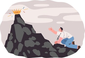 Wall Mural - Business man strives to climb mountain with golden crown, trying to show leadership qualities