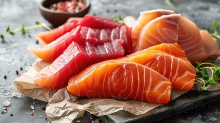 Sticker - Sliced raw salmon and tuna fish