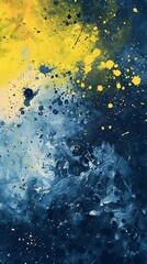 Wall Mural - Abstract grungy yellow and blue painting with splatters texture