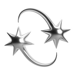 Wall Mural - 3d y2k chrome abstract shape two stars and curved tails, comets or meteors, shiny metallic glossy si