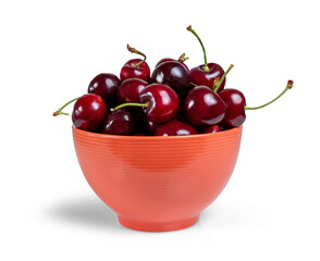 Poster - A bowl is orange with fresh cherries isolated from the white background. PNG