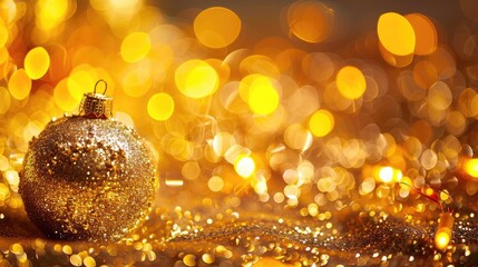 Canvas Print - Christmas golden decoration with sparkles lights and room for text captured up close