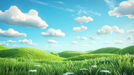 green hills with a blue sky poster background