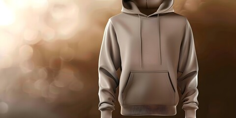 Wall Mural - Fashionable gray hoodie with long sleeves isolated on a neutral background for design mockups. Concept Fashion Mockups, Gray Hoodie, Long Sleeves, Neutral Background, Design Tools