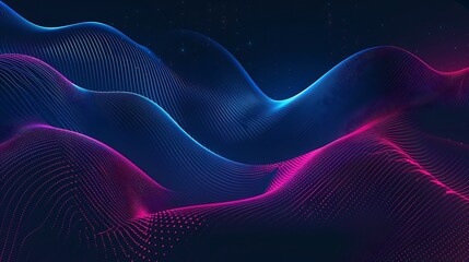 Wall Mural - Glowing wavy blue and pink color halftone on dark background