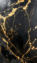 Wall Mural - Luxurious Golden Veins on Black Marble Background for Elegant Designs