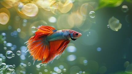 Poster - A betta fish building a bubble nest on the surface of the water, a natural behavior indicating health and vitality in captivity.