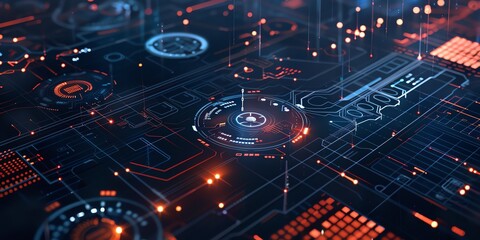 Poster - Futuristic system projections background with glowing lines