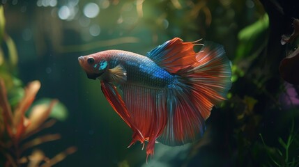 Poster - A betta fish flaring its gills and fins in a defensive display, showcasing its territorial behavior and fierce demeanor