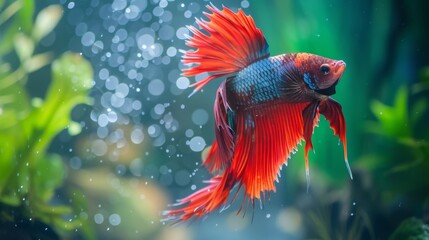 Poster - A betta fish flaring its gills and fins in a defensive display, showcasing its territorial behavior and fierce demeanor