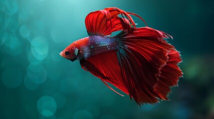 Poster - A betta fish gracefully gliding through the water, its long, flowing fins trailing behind in a mesmerizing display of elegance.