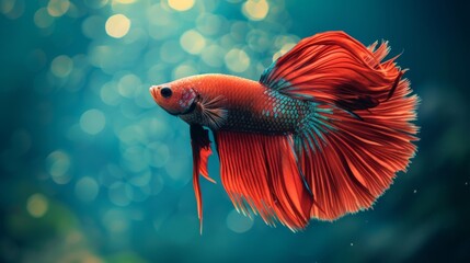 Poster - A betta fish gracefully gliding through the water, its long, flowing fins trailing behind in a mesmerizing display of elegance.