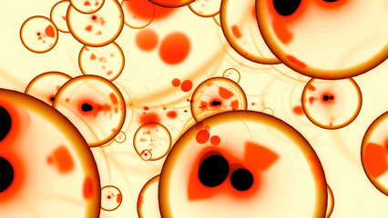 Poster - Moving molecular bubbles with embryos. Design. Bubbles with infection move in flow of body. Animation of moving charged molecules in space