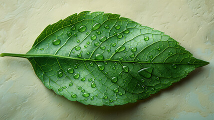 Wall Mural - A leaf with water droplets on it