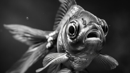 Poster - A close-up of a goldfish's face, its expressive eyes and delicate features adding charm and personality to the aquatic scene.