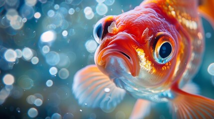 Poster - A close-up of a goldfish's face, its expressive eyes and delicate features adding charm and personality to the aquatic scene.