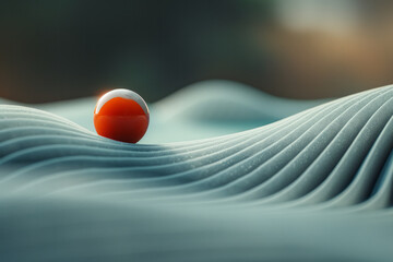 Poster - Artistic depiction of a wavy line approaching a stationary billiard ball, emphasizing motion and fluidity,