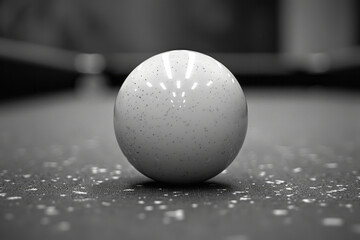 Poster - Image with a minimalist line barely touching the surface of a billiard ball, capturing the precise moment before the strike,