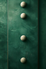 Poster - Artistic depiction of a minimalist billiard table with a green rectangle and circular pockets represented as white circles,