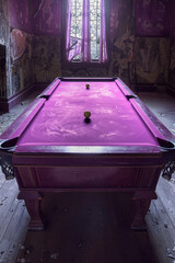 Poster - Scene with a purple billiard table outline, featuring diamond-shaped pockets at the corners and midpoints,